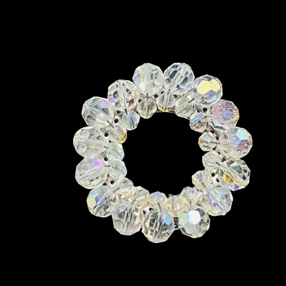 Vintage Silver Tone Aurora Borealis Wreath Brooch (5012)